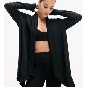 Athleta Pranayama Wrap Women's Sz L Cardigan Thumbhole  Open Yoga Casual Black